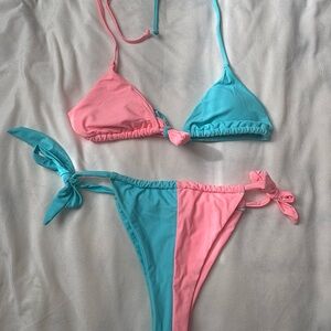 SHEIN Two-Tone Bikini Set in Pink and Blue